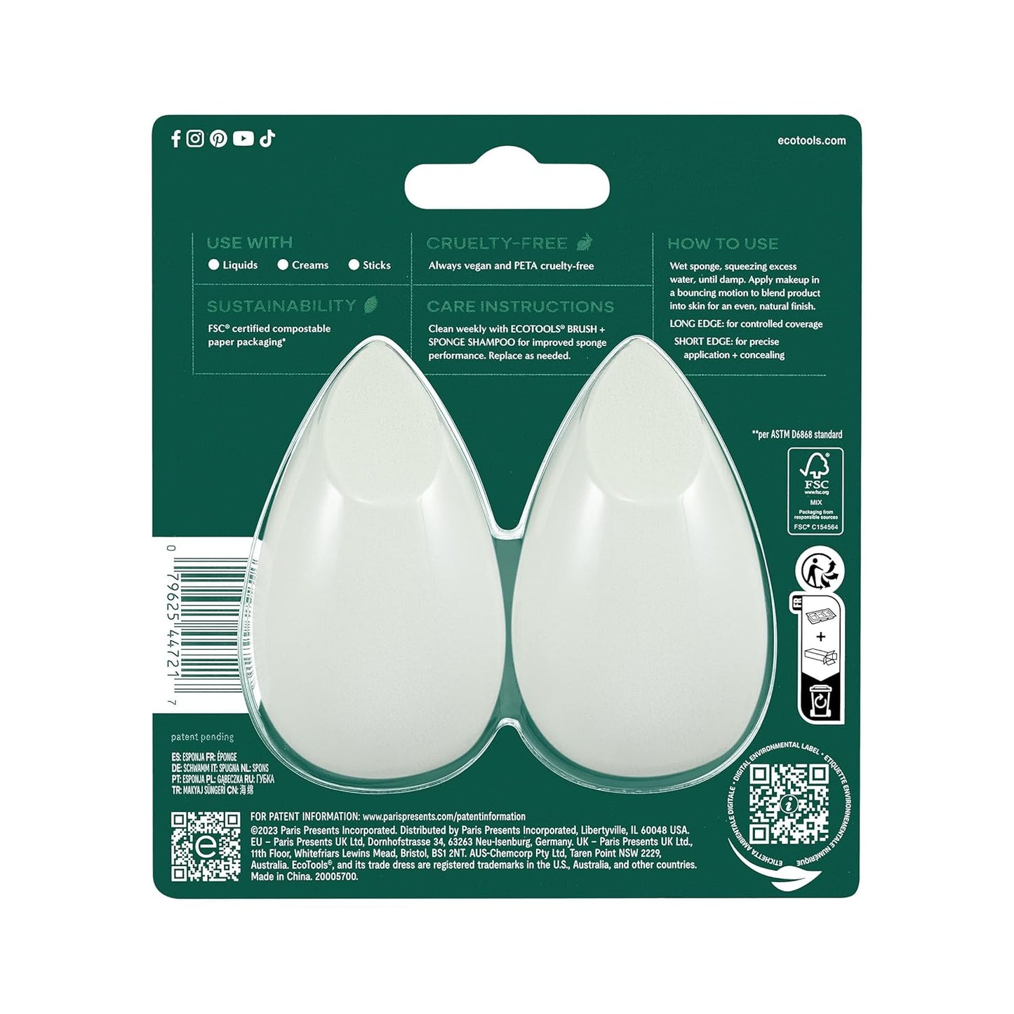 Blurring Blender Makeup Sponge Duo, Makeup Blender Sponge for Blurred Skin, for Liquid & Cream Foundation, Cloud Coverage Memory Foam, Eco Friendly & Latex Free, Cruelty-Free & Vegan, 2 Count