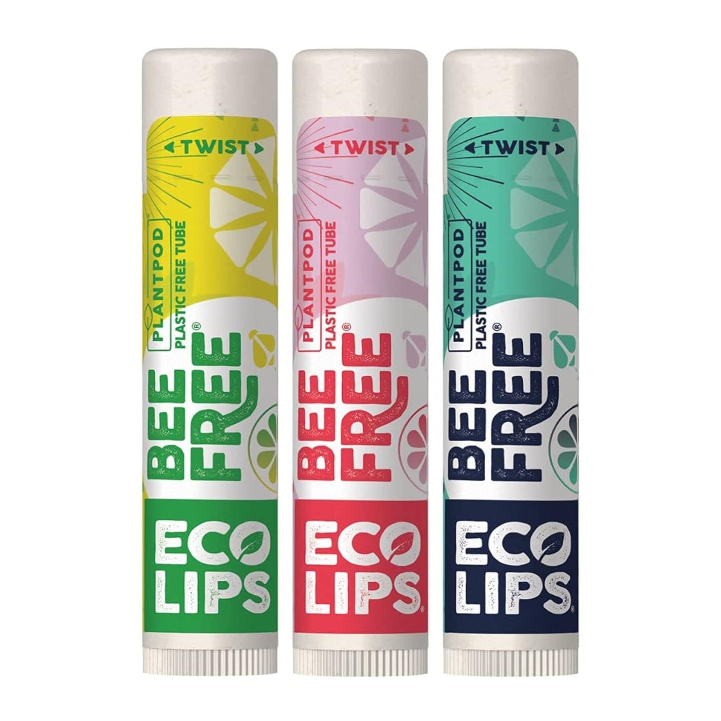 Bee Free Variety Pack Vegan Lip Balm | Candelilla Wax, Cocoa Butter & Coconut Oil Lip Care. Soothe & Moisturize Dry, Chapped Lips - 100% Plastic-Free Plant Pod Packaging - Made in USA