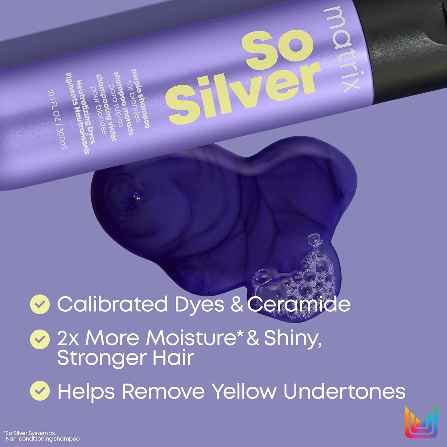 so Silver Purple Shampoo - Neutralizes Yellow Tones, Color Depositing, Brightening & Toning, for Color Treated, Blonde, Grey, White and Platinum Hair, Vegan