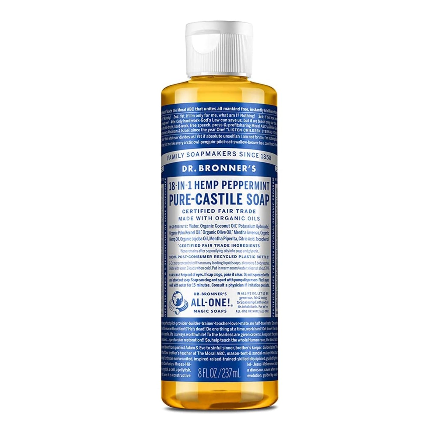 - Pure-Castile Liquid Soap (Peppermint, 8 Ounce) - Made with Organic Oils, 18-In-1 Uses: Face, Body, Hair, Laundry, Pets and Dishes, Concentrated, Vegan, Non-Gmo