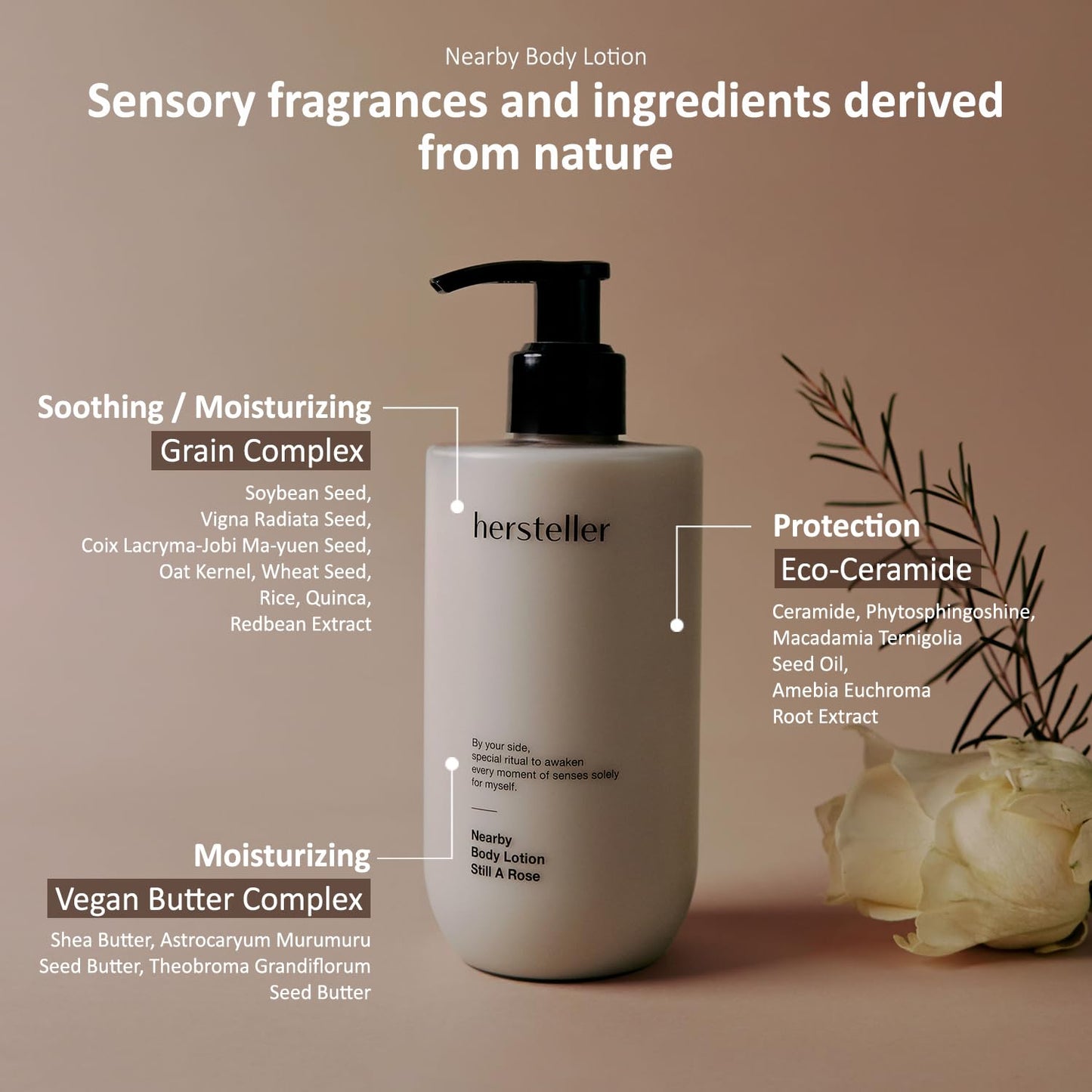 Nearby Still a Rose Vegan Body Lotion 10.1 Fl Oz - Zero-Irritation Eco-Ceramide Formula with 100% Recyclable Packaging, Non-Sticky Moisturizing