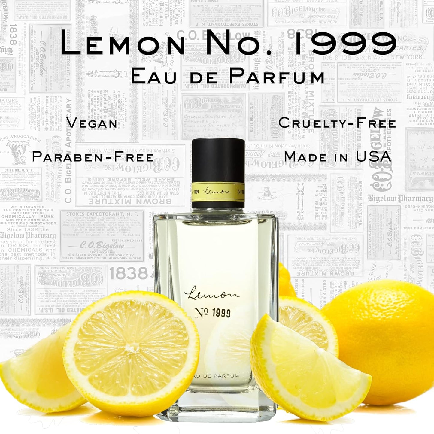 C.O. Bigelow Lemon Eau De Parfum No.1999, Lemon Perfume with Citrus & White Musk, 3.4 Fl Oz., Vegan & Paraben Free Perfumes
