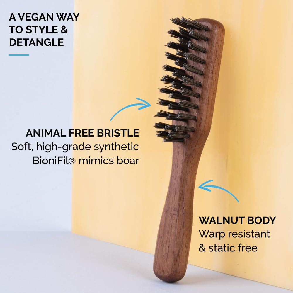 Vegan Mustache & Beard Brush with Handle, Soft Bristle & Animal-Free Grooming Brush for Taming & Styling Beard – Made in Germany (J73)