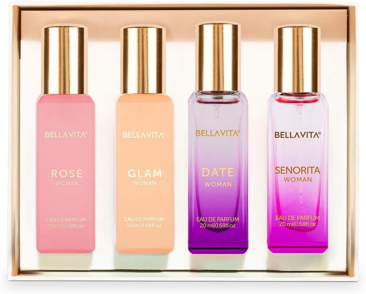 Luxury Women'S Perfume Gift Set (4X20Ml) | Notes of Floral, Sweet, Spicey Red Fruit, Vanilla & Musk | DATE, SENORITA, GLAM & ROSE | French Parfum Collection Gift Set