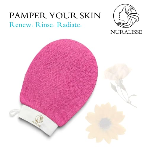 Skincare Premium Exfoliating Mitt โ Vegan Viscose exfoliating Kessa Glove for Self-Tan Removal, Keratosis Pilaris & Smooth, Radiant Skin (Pink, 1 Mitt)