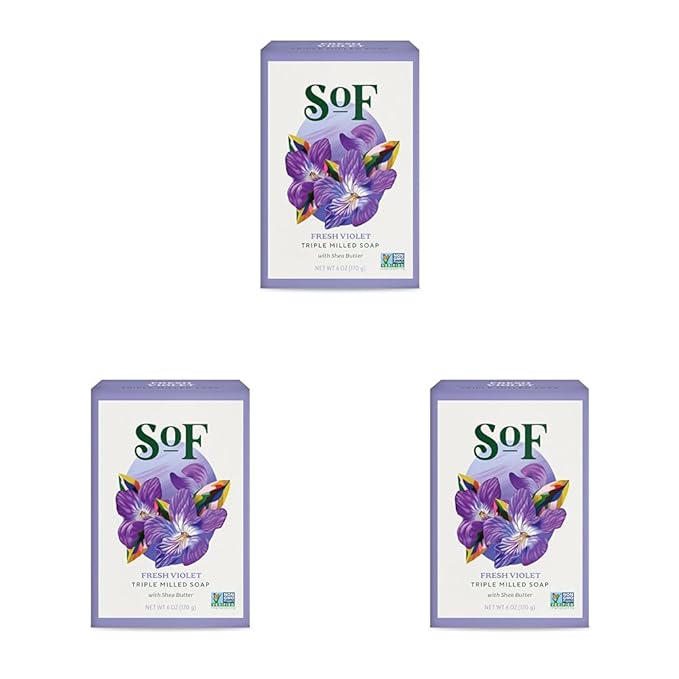 South Of France Natural Body Care Triple Milled Large 6OZ Bar Soap (Violet Bouquet, 1 Bar) (Pack of 3)