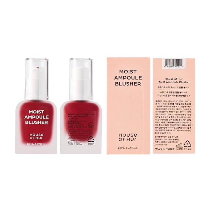 House of Hur Moist Ampoule Blusher with 50% Moisture Essence | Hydrating & Long-Lasting Blush | 0.68fl.oz (9 Shades) (Ruby Red)