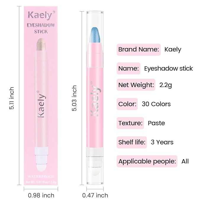 2in1 Shimmer Cream Eye Shadow Stick - Sky Blue, Eyeliner Pencil Eyeshadow Palette Makeup, Waterproof Long Lasting Brightener, Crease Proof & Smudge Resistant, Cream Eyeshadow with Built-in Smudger