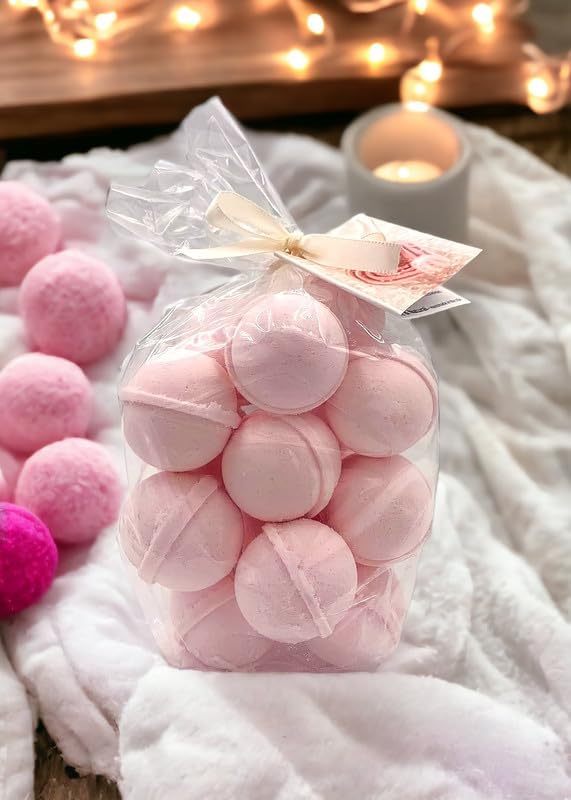 Bath Bombs Set of 14 Bombs 1 oz/ea, USA Handmade Bath Fizzies, Shea & Coco Butter | Moisturizing | Birthday Gift Idea for Her/Him | Natural Ingredients Vegan & Cruelty Free - Pink Sugar