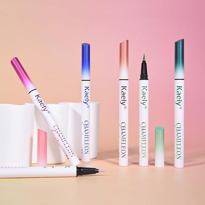 Kaely Chameleon Liquid Eyeliner, Glitter Metallic Chrome Eyeliner Liquid, Multichrome Eye Liner Waterproof Smudge Proof, High-Pigmented Makeup Looks, Quick-Drying, Cruelty-free, 06 Iridescent Pink