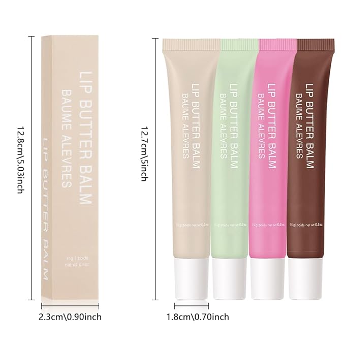 4 PCS Butter Lip Balm – Ultra-Hydrating Lip Care with Shea Butter & Olive Oil, Soothes Dry Lips with Natural Tint & Gloss Effect, Lip Plumper Moisture & Light Lip Stain Finish Set 03