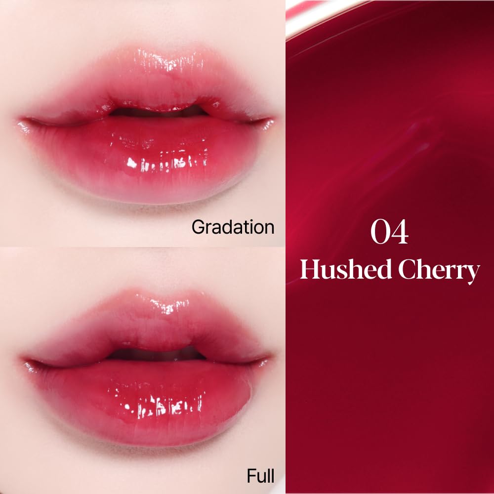 Couture Lip Tint Glaze #4 Hushed Cherry - Volumizing High-Shine Lip Plumper for Long-Lasting Vibrant Color and Radiant Moisture - Korean Lip Makeup 0.19Oz
