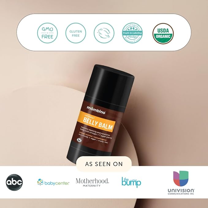 Mambino Organics Oh Baby! Belly Balm for Pregnant Women, Organic Shea Butter, Tamanu Oil and Calendula, Helps Reduce Stretch Marks in Pregnancy, Vegan, Maternity Skin Care, 2.5 fl oz (Pack of 2)