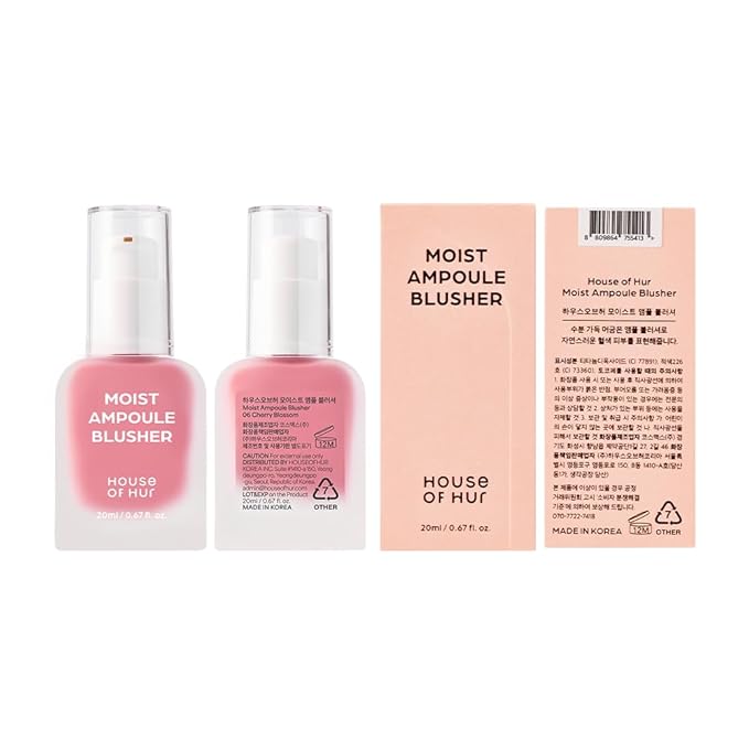 House of Hur Moist Ampoule Blusher with 50% Moisture Essence | Hydrating & Long-Lasting Blush | 0.68fl.oz (9 Shades) (Cherry Blossom)