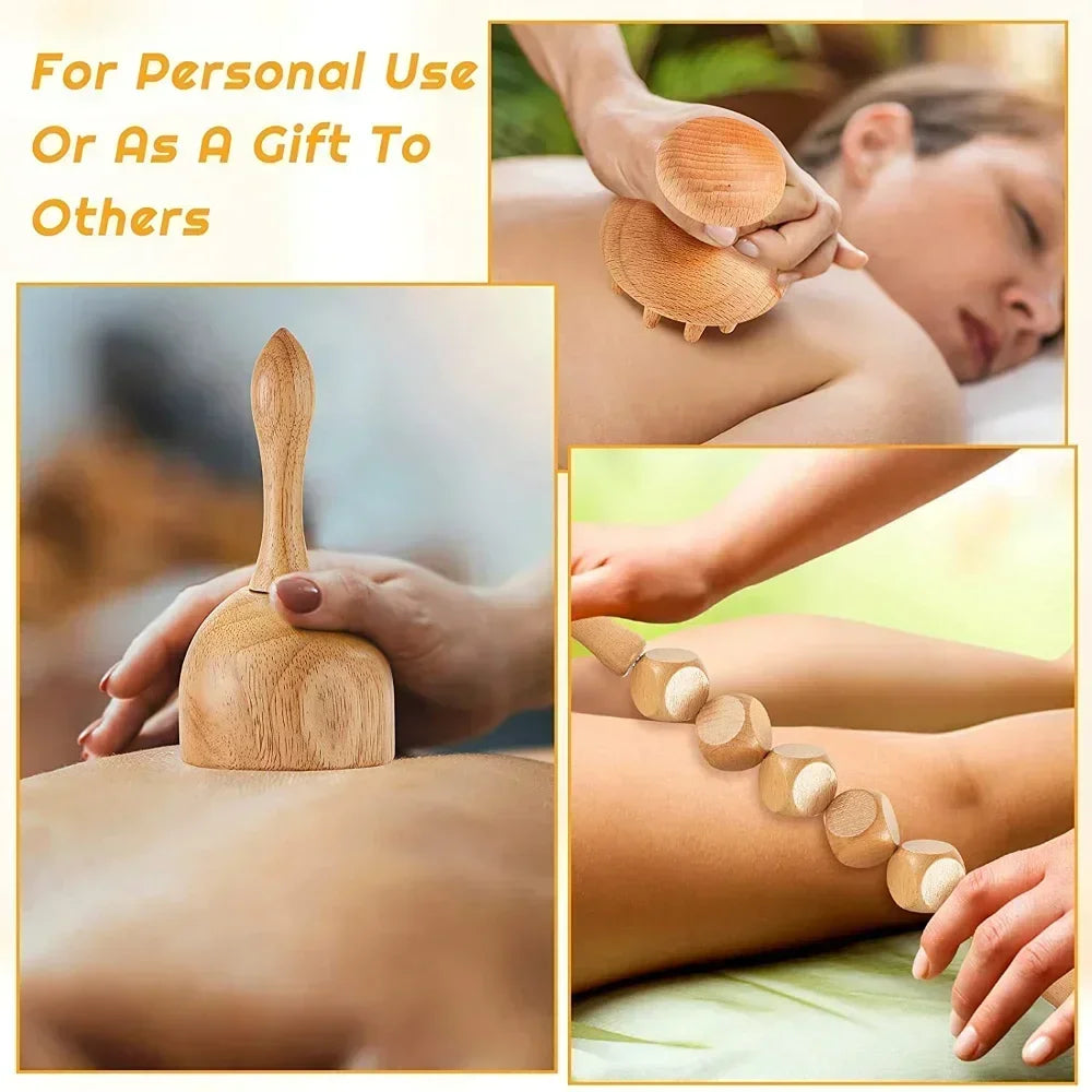 Wooden Massage Tools Wood Lymphatic Drainage Massager anti Cellulite Body Shaping Tools for Beauty, Gua Sha, Sore Muscle Relief