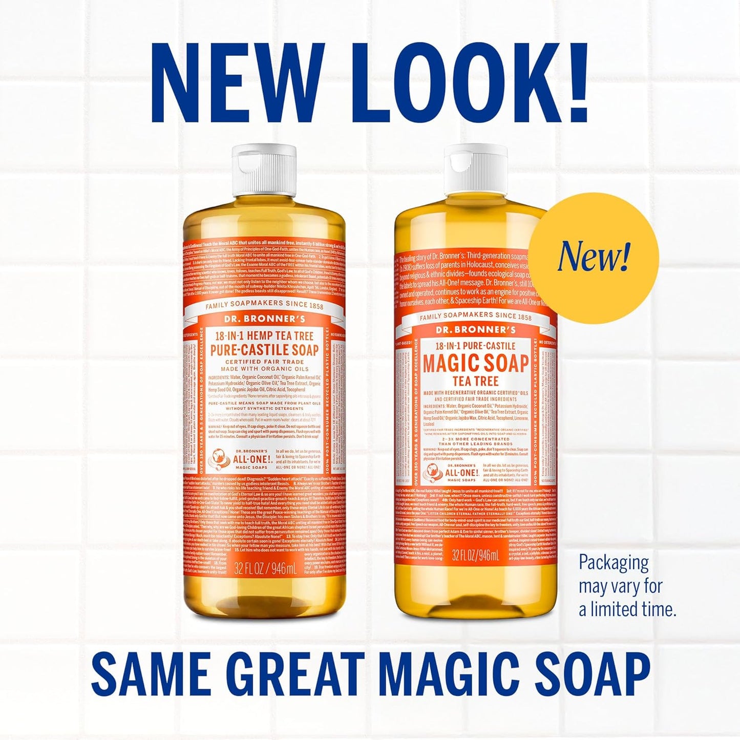 Magic Soap-Pure-Castile Liquid Soap (Tea Tree, 32 Ounce, 2-Pack)-Regenerative Organic Certified Oils, 18-In-1 Uses: Body, Hair, Laundry, Pets & Dishes, Concentrated, Vegan, Non-Gmo