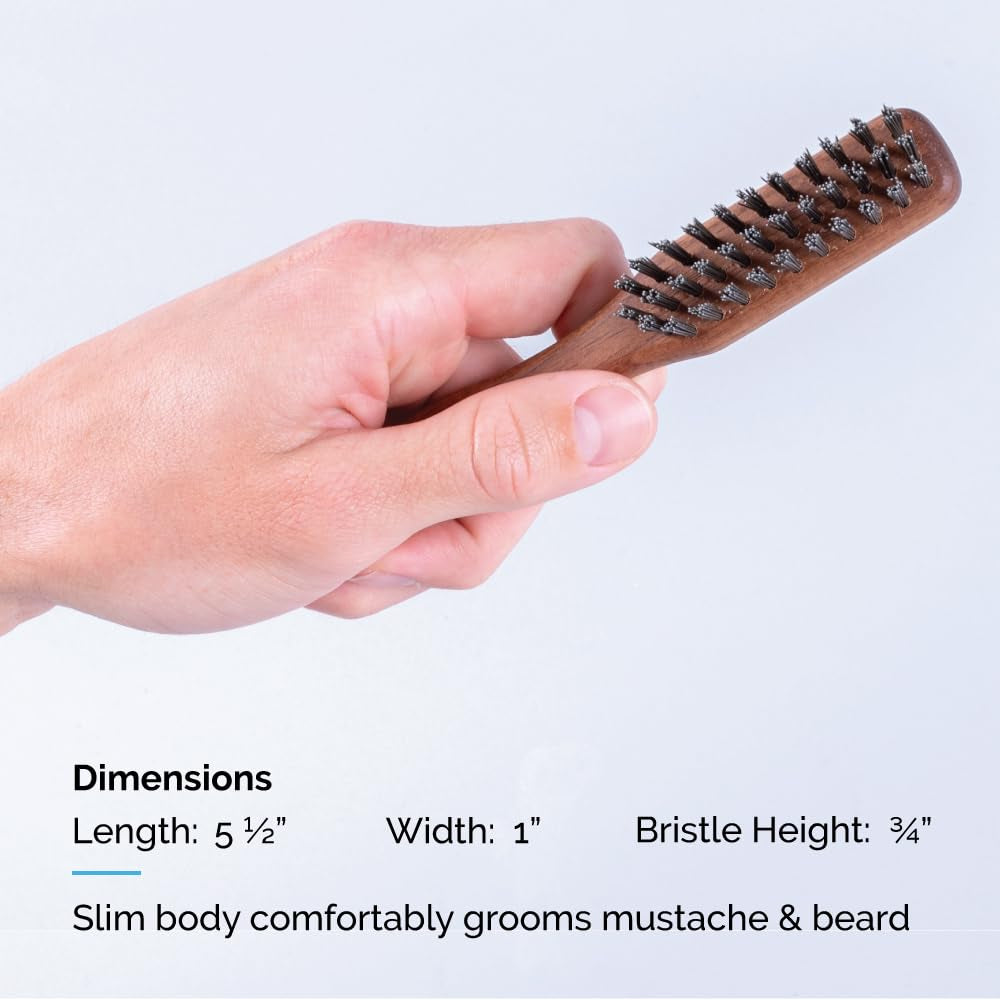 Vegan Mustache & Beard Brush with Handle, Soft Bristle & Animal-Free Grooming Brush for Taming & Styling Beard – Made in Germany (J73)