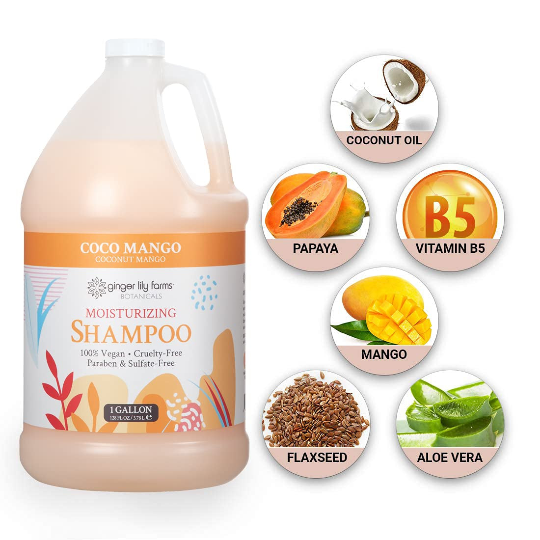 Botanicals Moisturizing Shampoo for All Hair Types, Coco Mango, 100% Vegan & Cruelty-Free, Coconut Mango Scent, 1 Gallon (128 Fl Oz) Refill