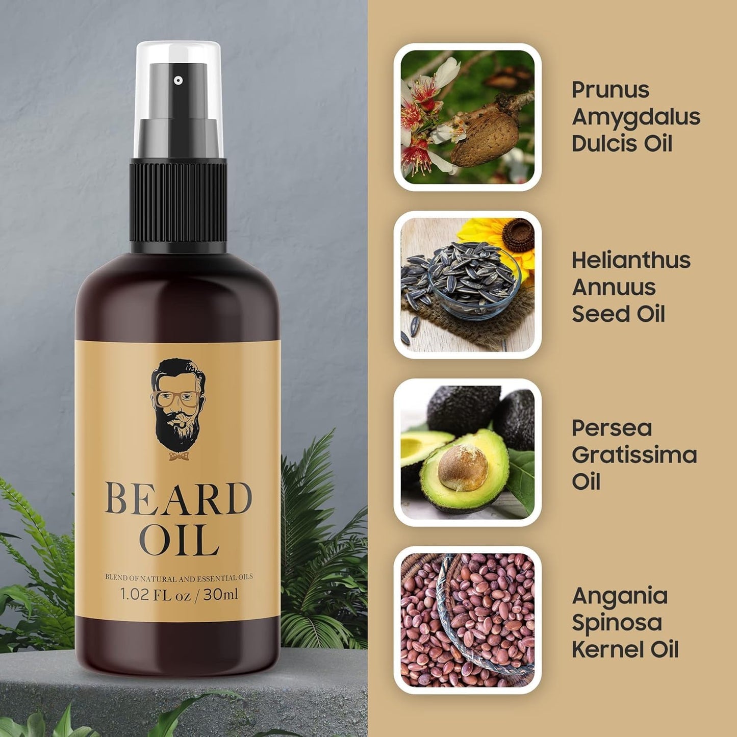Vegan Multi-Purpose Beard Oil for Eliminating Dandruff and Impurities in Hair, 1.02 Oz