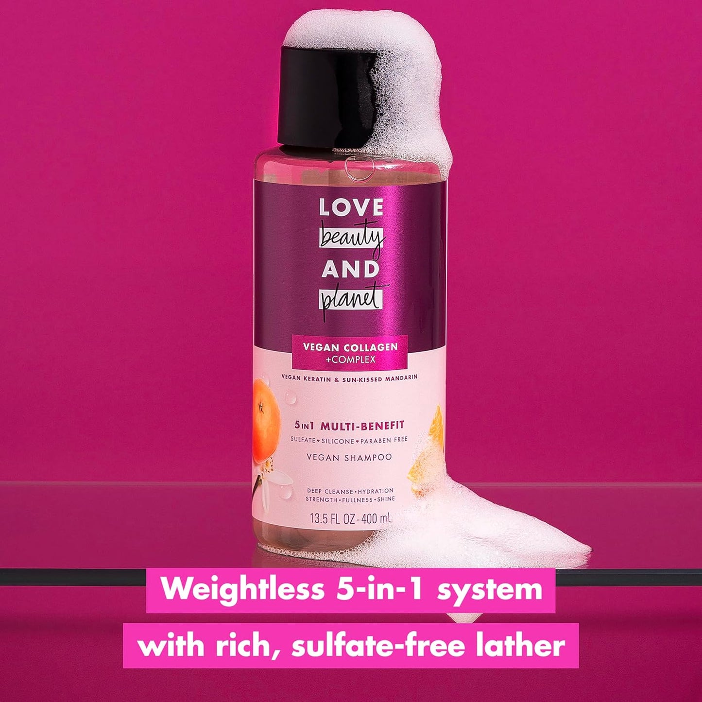 5-In-1 Multi-Benefit Shampoo Vegan Keratin Collagen & Sun-Kissed Mandarin for a Deep Cleanse, Hydration, Strength, Fullness & Shine, 13.5 Oz