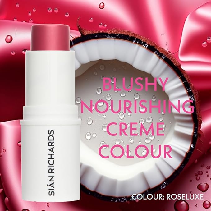 SIÂN RICHARDS Blushy Multi-Use Cream Blush Stick | Cheeks, Lips & Eyes | Hydrating Skin Tint Formula | Lightweight & Easy Blending | Buildable Color Control | Vegan Makeup | Roseluxe