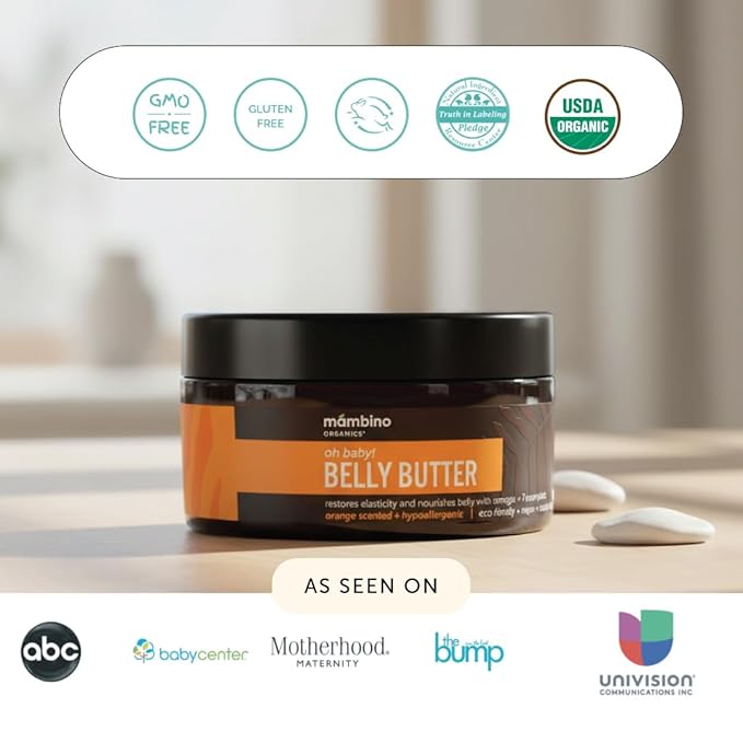 Mambino Organics Oh Baby! Belly Butter, Belly Cream with Shea Butter for Pregnancy, Minimizes Stretch Marks, Vegan, Cruelty-Free, Maternity Skin Care, 2-Pack, 4 fl oz