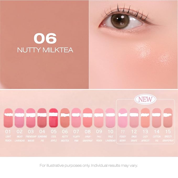 PERIPERA SYRUPY TOK CHEEK 15 Colors, Liquid Blush, Dewy Finish and Hydrates All day, Soft Velvet Texture Face Cheek Tint (06 NUTTY MILKTEA)