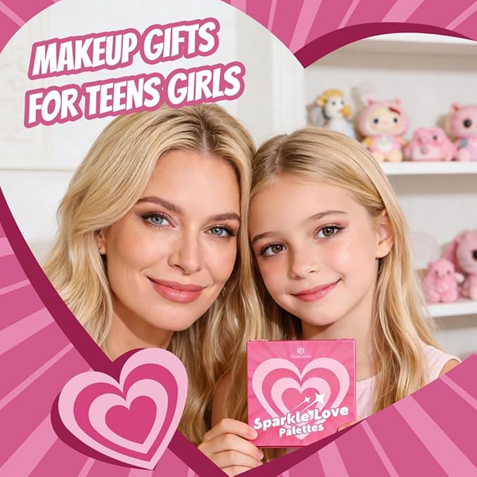 Color Nymph SPARKLE LOVE Palettes - Face & Cheek Makeup Palette丨Blush, Bronzer & Highlighter Make Up for Teens Girls Tweens with Gentle & Silky-smooth Formula, Vegan & Talc-free (Pink)