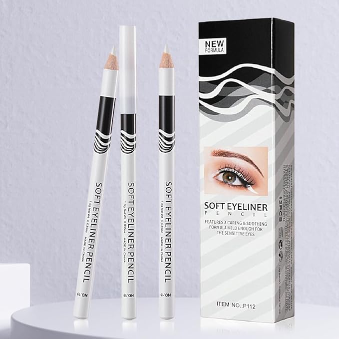 12PCS White Waterproof Inner Eyeliner, Eyebrow Pencil for Women– Multi-Use Cream Pen with Sharpener for Liner, Shadow,Matte Quick Dry Eye Pencils, Smudge Proof, Delineador de ojos