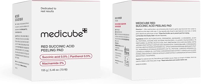 medicube Toner Pads Red Succinic Acid Panthenol Facial Peeling Pad | Exfoliating Toner Pad for Breakout-Prone Skin | Niacinamide, AHA, BHA, and Soothing Panthenol - Non-Comedogenic, 70 Pads (1 Pack)
