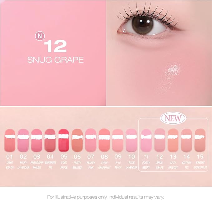 PERIPERA SYRUPY TOK CHEEK 15 Colors, Liquid Blush, Dewy Finish and Hydrates All day, Soft Velvet Texture Face Cheek Tint (12 SNUG GRAPE)