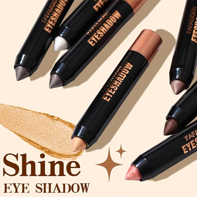 2Pcs Monochrome Cream Shimmer Glitter Eyeshadow Pencil Stick for Women, Eye Shadow Eyeliner Pencil Sticks Makeup, sombras para ojos, Waterproof, Vegan & Cruelty-Free, (02+06, 2Pcs)