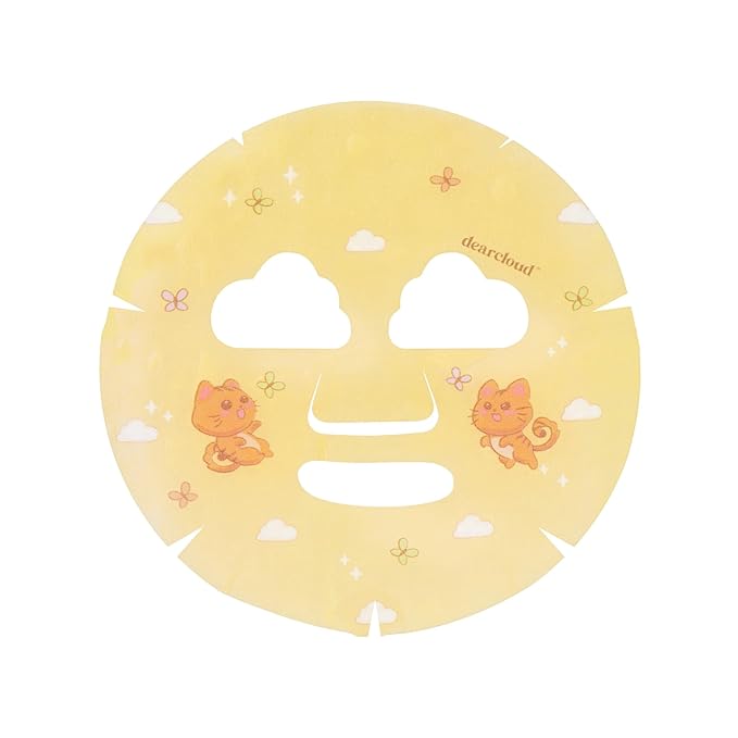 dearcloud Purrty Radiance Illuminating Glow Dew Essence Face Mask, Korean Sheet Mask - Vitamin C, Niacinamide & Turmeric (3 Count)