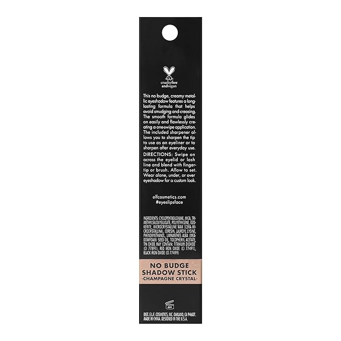 e.l.f. No Budge Shadow Stick, Long-Lasting Cream Eyeshadow Stick For High-Pigment, Metallic Color, Vegan & Cruelty-Free, Champagne Crystal
