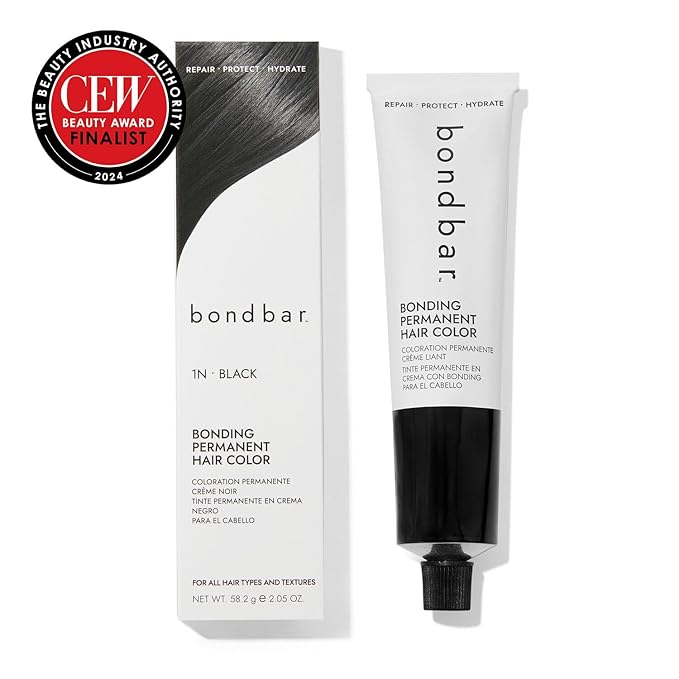 Bondbar 1N Black Bonding Permanent Creme Hair Color, Repairing hair dye for all hair types, Vegan, Built in Bonding, 2.05 Oz
