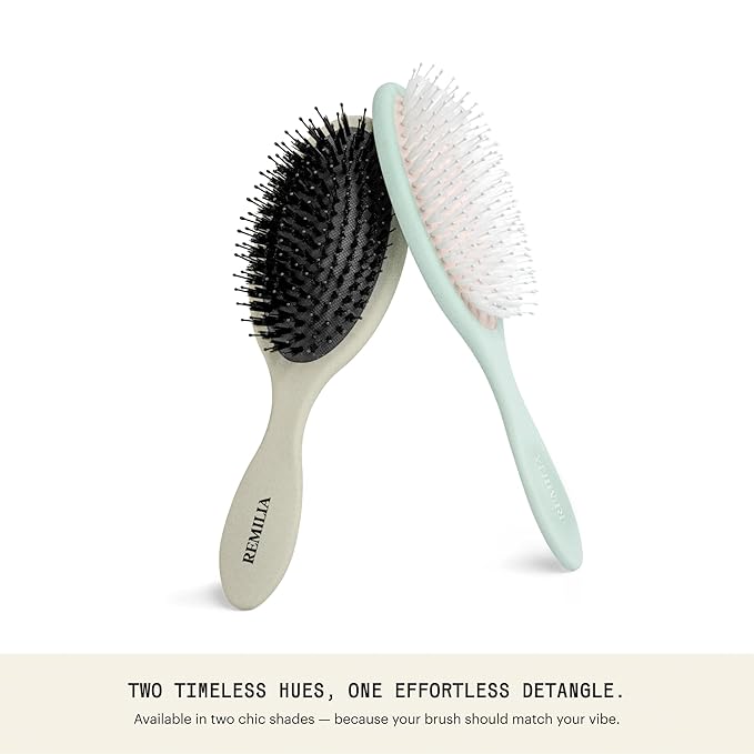 Remilia Vegan Lush Paddle Hair Brush with Boar-Like Bristles for Smooth Detangling and Daily Scalp Comfort - Lightweight Travel-Ready Design for All Hair Types - Ocean