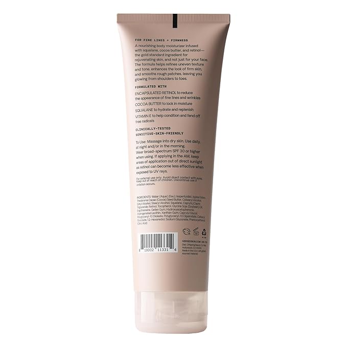Versed Press Restart Retinol Body Lotion - Cocoa Butter + Squalane Moisturizer for Dry Skin - Firming Body Retinol to Smooth Texture & Brighten Skin - Body Breakout Treatment (8 Fl Oz (Pack of 1))