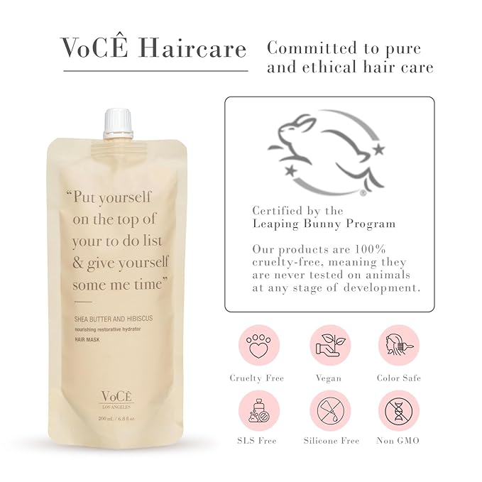 VoCÊ Haircare – Natural Shea Butter & Hibiscus Moisture Hair Mask | Conditioning, Hydrating, Restorative Treatment for Dry Damaged Hair | Non-Toxic, Cruelty-Free, Vegan Haircare (6.8 oz | 200 ml)