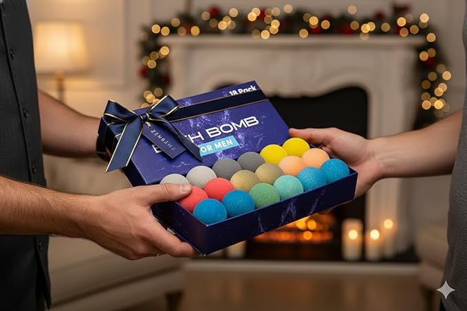 Bath Bombs for Men - Gift Set of 18 Scented Handmade Natural Bath Bombs of 2.5 oz w/Essential Oils, Unique Manly Scents, for Boyfriend, Husband, Father - 18 Pack