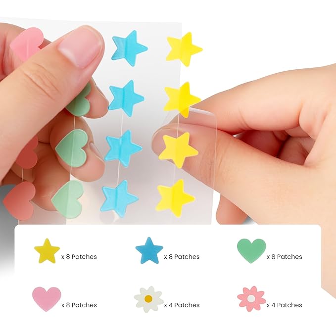 Star Pimple Patches For Face, Korean Cute Pimple Patch with Star/Heart/Flower Shapes, FSA HSA Acne Treatment Absorbs Zits, Reduces Redness with Hydrocolloid & Tea Tree, Vegan, 40 Count
