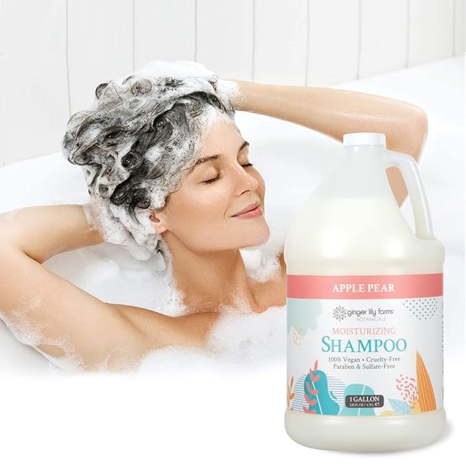 Ginger Lily Farms Botanicals Moisturizing Shampoo for All Hair Types, 100% Vegan & Cruelty-Free, Apple Pear Scent, 1 Gallon (Pack of 4)