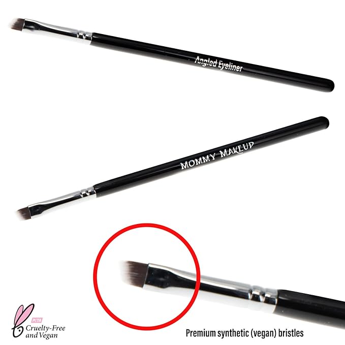 Angled Eyeliner Brush (1 Pc) Soft Premium Synthetic Vegan Bristles, Ultra Thin Slanted Fine Eye Liner Brush for Makeup Artist-Quality Results, Cruelty-Free by Mommy Makeup
