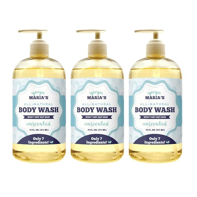 Yaya Maria's Natural Body Wash, Only 5 Ingredients, 100% Nontoxic, Keeps Skin Soft, Cruelty-Free (Unscented)