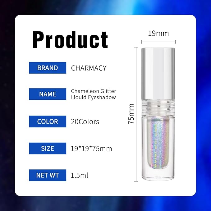 CHARMACY Liquid Duochrome Eyeshadow, Multi-Dimensional Eye Looks, Long Lasting Glitter Eye Shadow Sets Metallic Pigments, Quick Drying, Sparkling Shiny Eye Makeup for Beginners, 1.6g (#14)