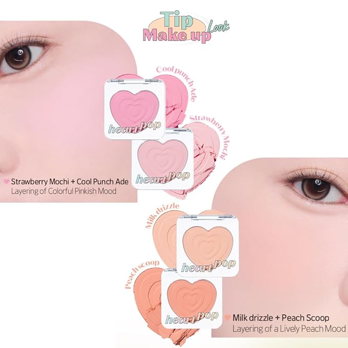 ETUDE Heart Pop Duo Blush, Cool Coral Pink Cheek Colors, Vibrant Glow & Glossy Finish, Layering Formula, Compact 0.2 oz – Cool Punch Aid