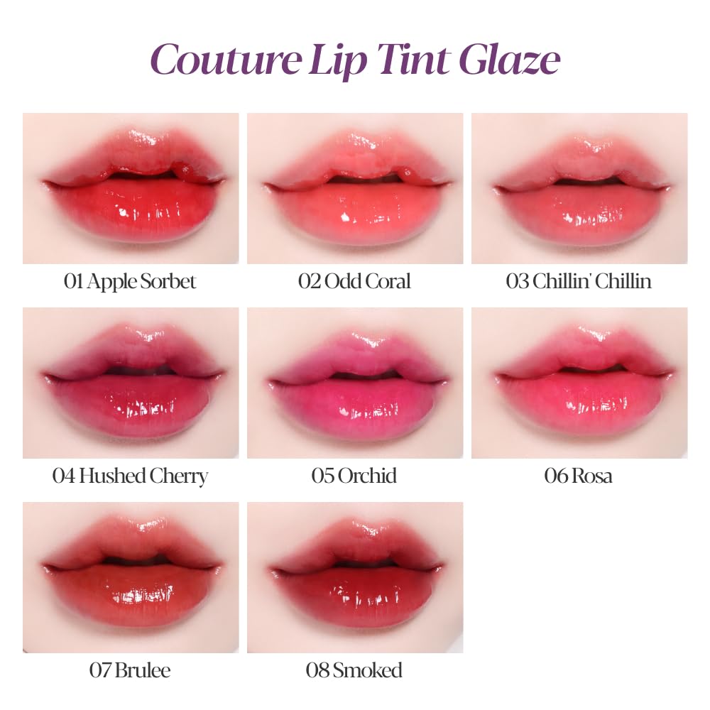 Couture Lip Tint Glaze #4 Hushed Cherry - Volumizing High-Shine Lip Plumper for Long-Lasting Vibrant Color and Radiant Moisture - Korean Lip Makeup 0.19Oz