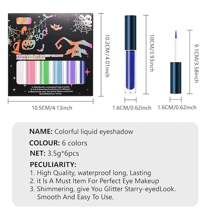 6 Pcs Colorful Matte Liquid Eyeshadow Eyeliner Set, White, Pink, Green, Blue, Purple, Dark Blue, Halloween Stage Clown Children's Makeup, Quick-Drying, Long-Lasting, Waterproof (6Pcs-Matte Colorful 2)
