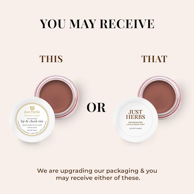 Just Herbs Organic Creamy Matte 3 in 1 Lip & Cheek Tint, Blush For Women - SLS,Chemical & Paraben Free - 0.14 fl. oz. (Soft Nude)