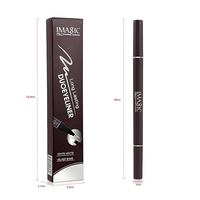 Double Head Eyeliner Pen, Waterproof Liquid Eyeliner, Long-Lasting, High-Pigmented Liner, Vegan & Cruelty-Free, White & Silver