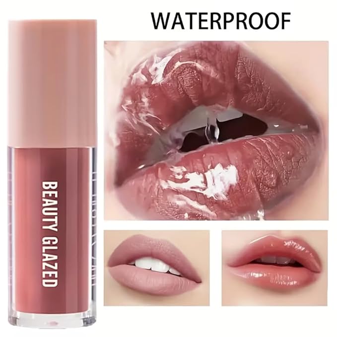 2Pcs/Set Lip Gloss & Lip Liner Set Peach Nude – Lip Plumping Effect Lip Combo Set for Juicy Plump Lips, Gradient Lips & Over Lip Makeup, High Shine Glass Lips Look Viral Lip Combo for Volume Lips